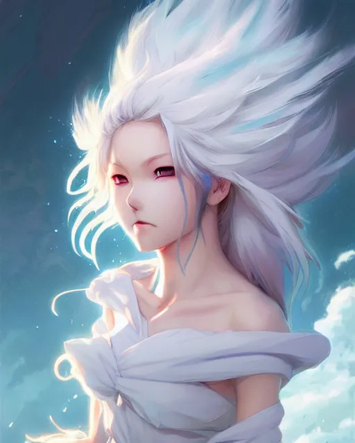 Prompt: character concept art of an anime thunderstormy cloud goddess | | cute - fine - face, pretty face, realistic shaded perfect face, fine details by stanley artgerm lau, wlop, rossdraws, james jean, andrei riabovitchev, marc simonetti, and sakimichan, tranding on artstation