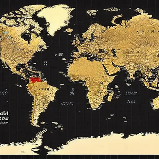 Image similar to a world map showing where the most treasure is located