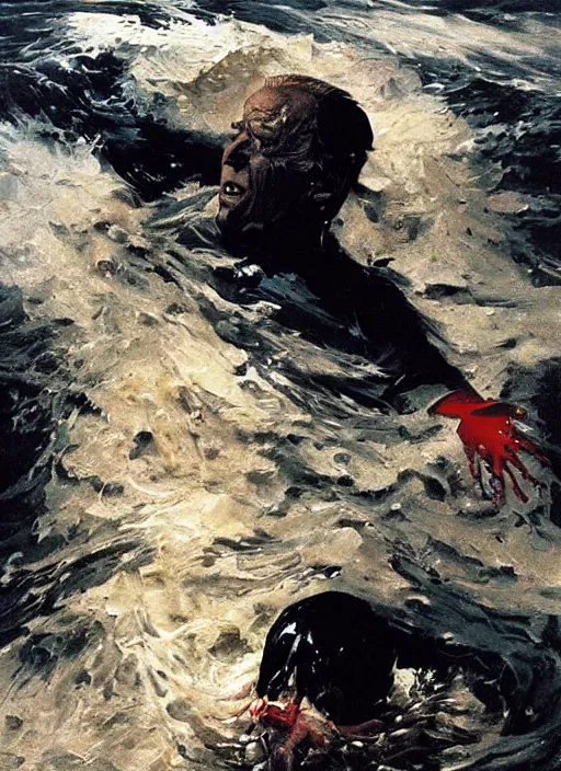 Image similar to joe biden drowning, water rushing lungs, fear!!!!!! scary, painting by phil hale, fransico goya,'action lines '!!!, graphic style, visible brushstrokes, motion blur, blurry, visible paint texture, crisp hd image