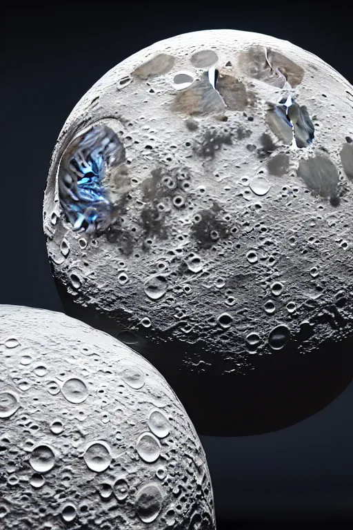 Prompt: intricate hyper detailed ultra sharp 3 d render of moon hyper realistic, ultra detailed, octane render, volumetric cinematic lighting, 8 k post - production