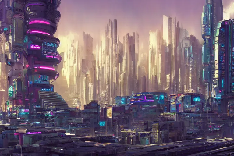 Prompt: optimistic bright utopian futuristic cyberpunk city, daytime, extremely realistic, extremely detailed