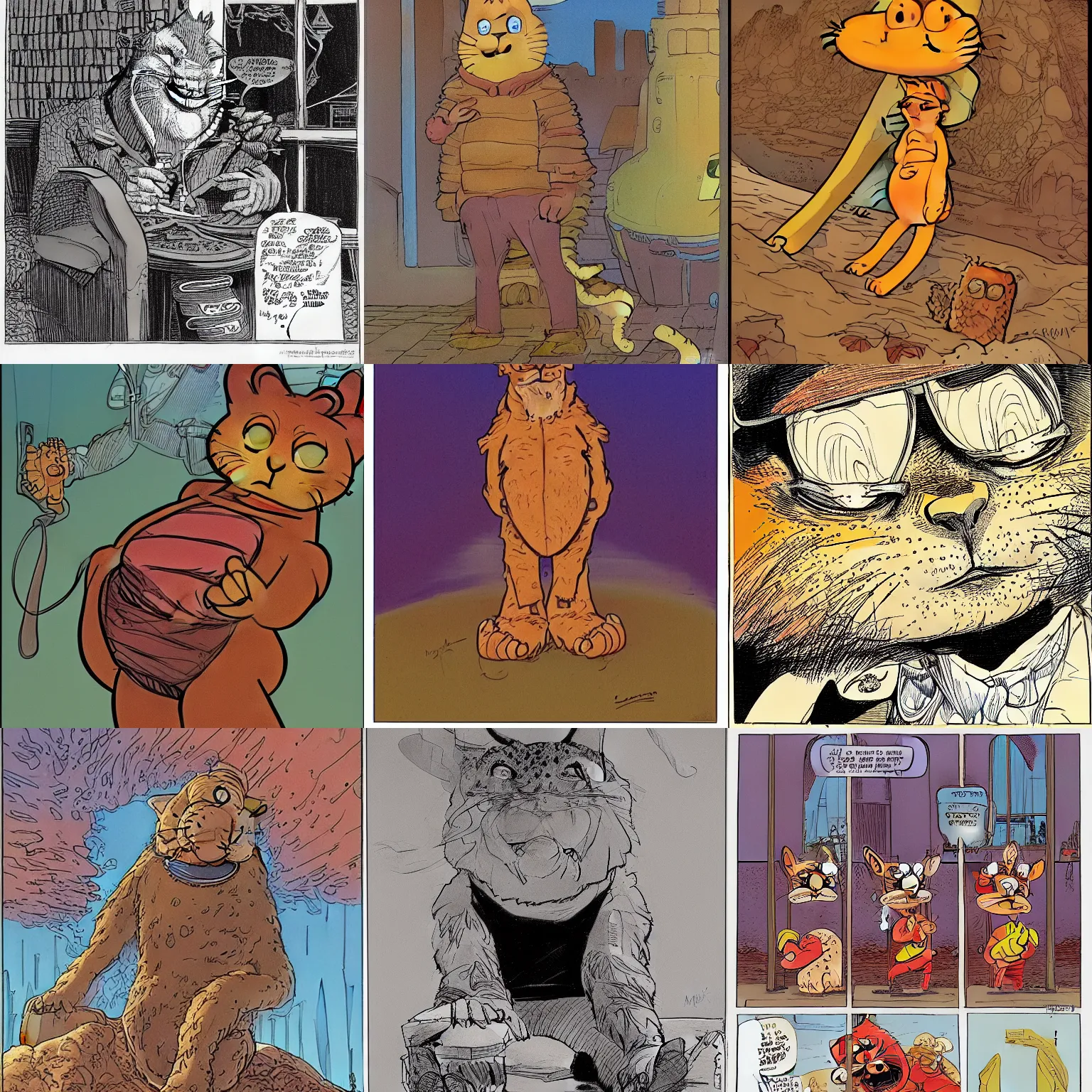 Prompt: garfield by moebius