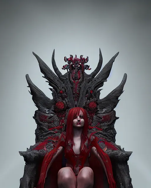 Prompt: portrait of a demon queen inside her hellish throne room, detailed, realistic, studio lighting, unreal engine, cgsociety