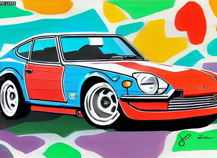 Prompt: a datsun 2 4 0 z in the art style of agam, yaacov