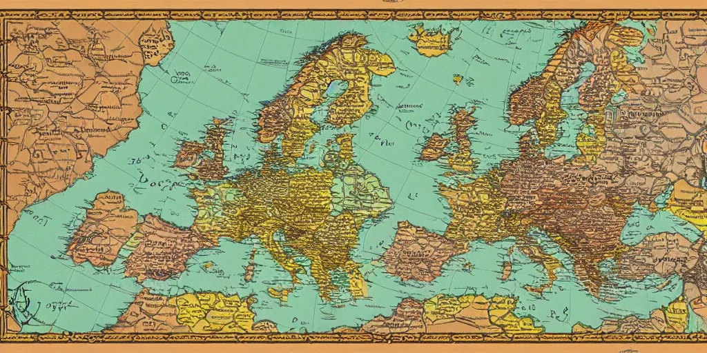 Prompt: a map of europe in the style of World of Warcraft maps