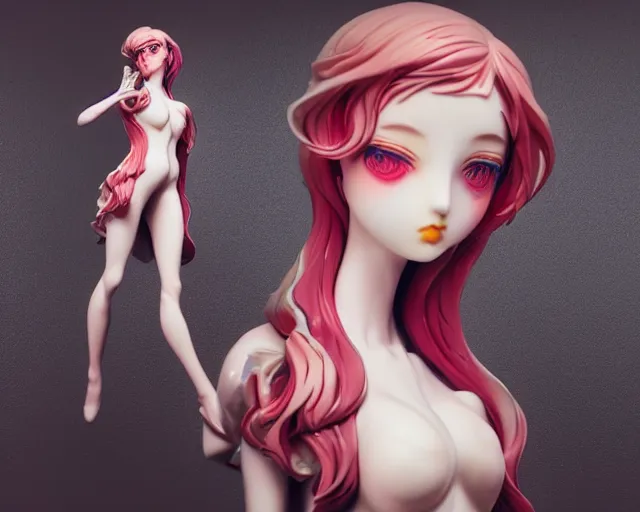 Image similar to James Jean isolated romantic girl vinyl figure, figure photography, dynamic pose, holographic undertones, glitter accents on figure, anime stylized, accurate fictional proportions, high delicate details, ethereal lighting - H 640