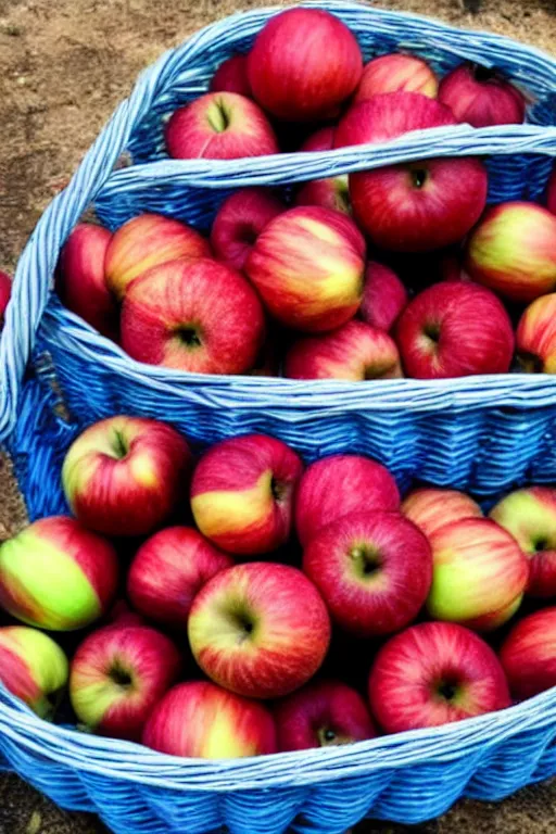 Prompt: a basket full of apples that are blue