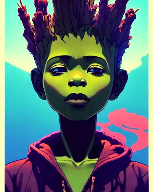 Image similar to marijuana groot kid | | very very anime!!!, fine - face, audrey plaza, realistic shaded perfect face, fine details. anime. realistic shaded lighting poster by ilya kuvshinov katsuhiro otomo ghost - in - the - shell, magali villeneuve, artgerm, jeremy lipkin and michael garmash and rob rey