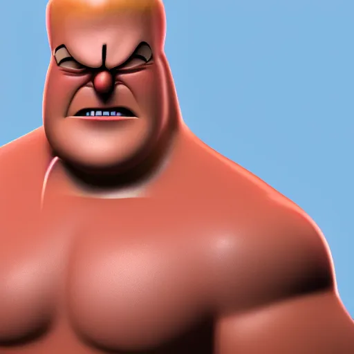 Image similar to muscle man from regular show, 4 k realistic photo