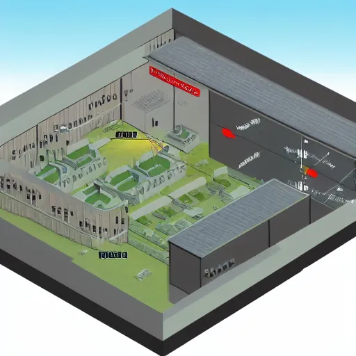 Image similar to schematic of a 100 floor nuclear bunker, with food production, energy production and storage, and highly detailed logistics