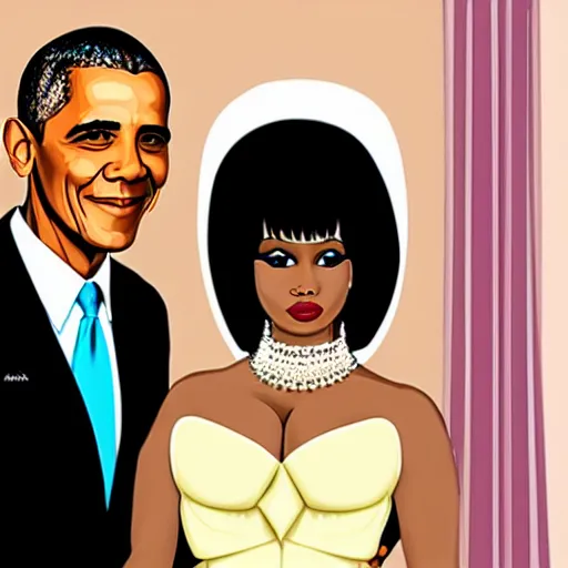 Image similar to nicki minaj marrying barack obama, highly detailed poster illustration