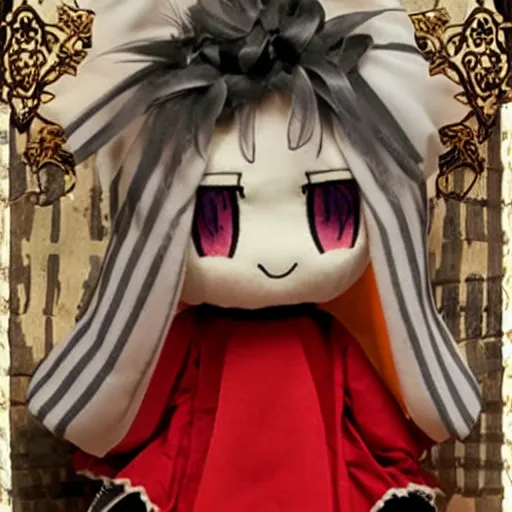 Image similar to cute fumo plush of a devout girl from a secret cult, the order of the burning shadow, studio lighting