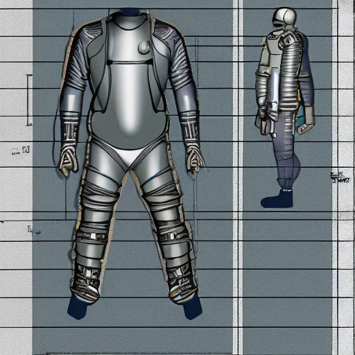 Image similar to blueprint of an armoured diving suit