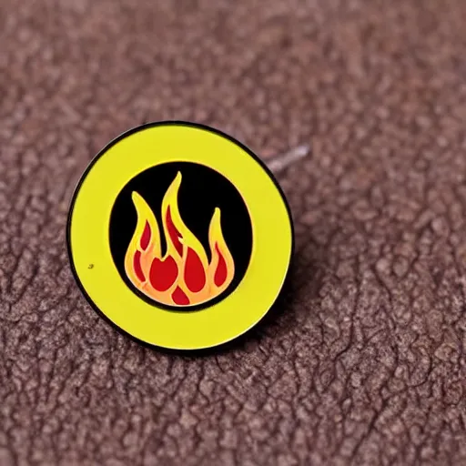 Image similar to simple yet detailed, pictogram fire warning flame enamel pin retro design