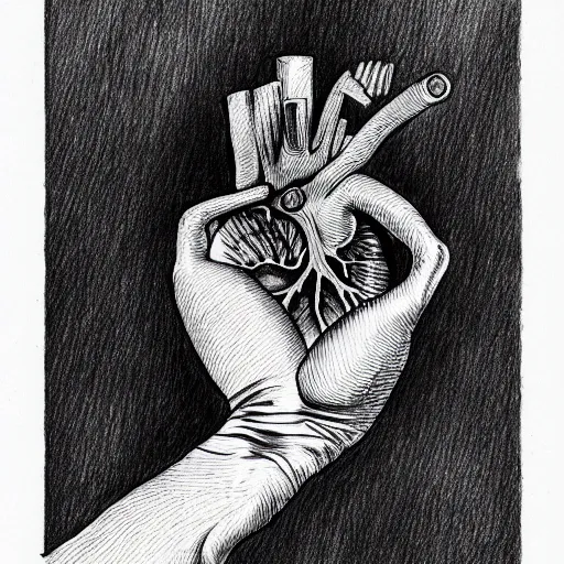 Image similar to drawing of hands ripping an anatomical heart into pieces, sadness, dark ambiance, concept by godfrey blow, featured on deviantart, sots art, lyco art, artwork, photoillustration, poster art