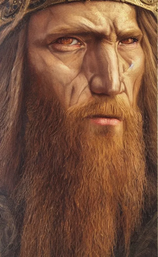 Image similar to portrait of Einar the viking from Vinland Saga, realistic oil painting, vintage, masterpiece