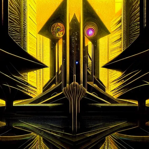 Image similar to extremely psychedelic beautiful brutalist architecture infected by night. intricate, elegant, highly detailed, extremely lifelike photorealistic digital painting, artstation. steichen, gaston bussiere, tom bagshaw, brutalist cyberpunk alphonse mucha. elegant minimalism. anatomically correct. sharp focus. black and gold. surreal lush cosmic hallucination