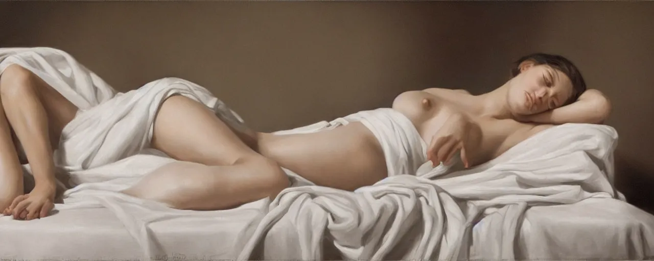 Prompt: hyperrealism, women in white sheets, soft light, in style of classicism