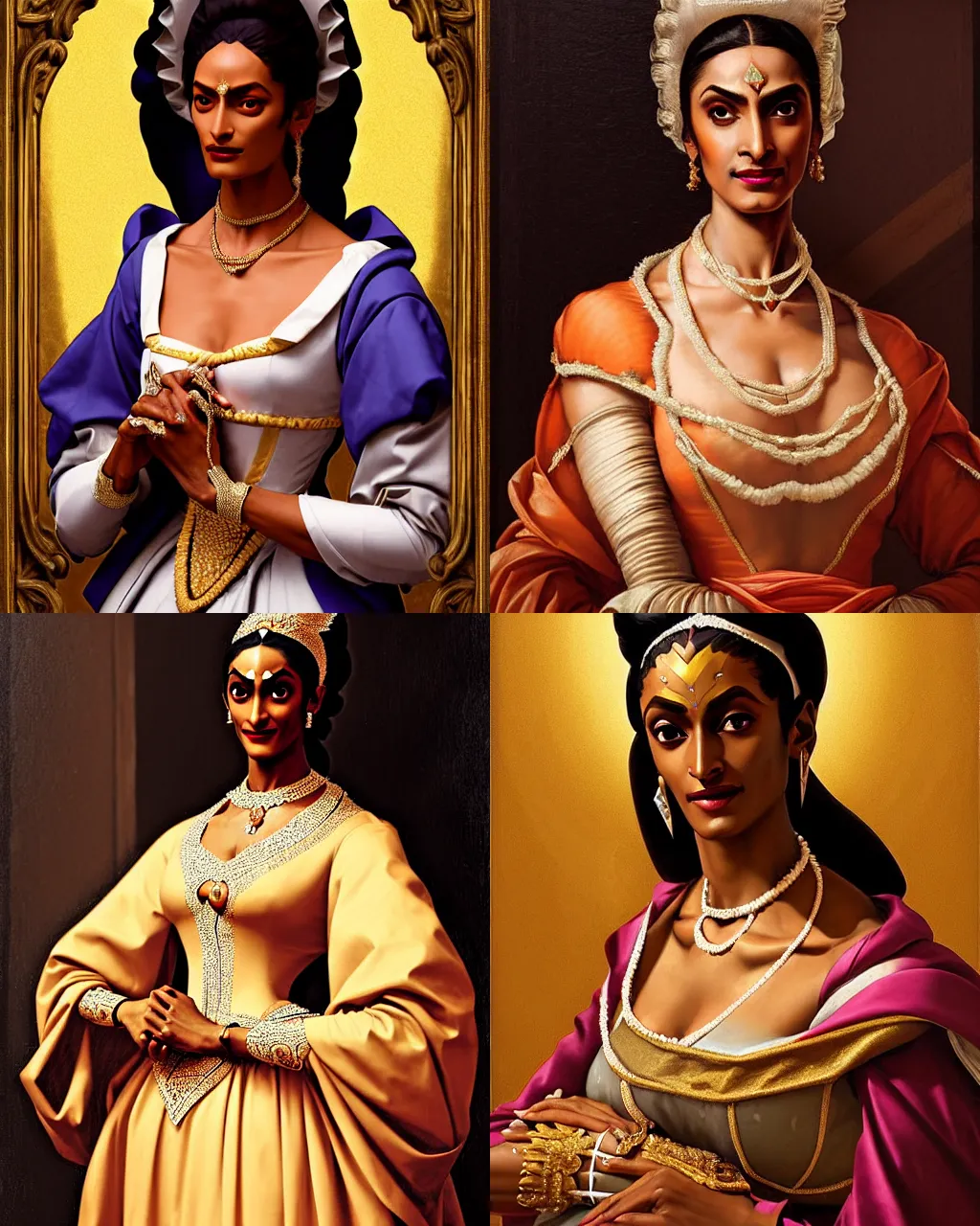 Prompt: Detailed Baroque painting of symmetra from overwatch as an elegant noblewoman, beautiful silky dress, style of giotto and jc leyendecker, intricate, soft lighting |