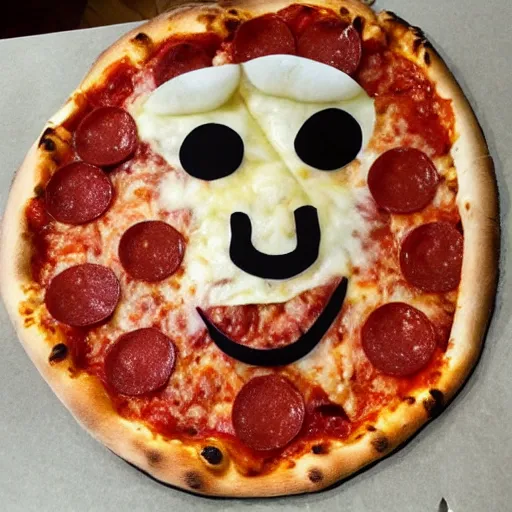 Image similar to Pizza with a face