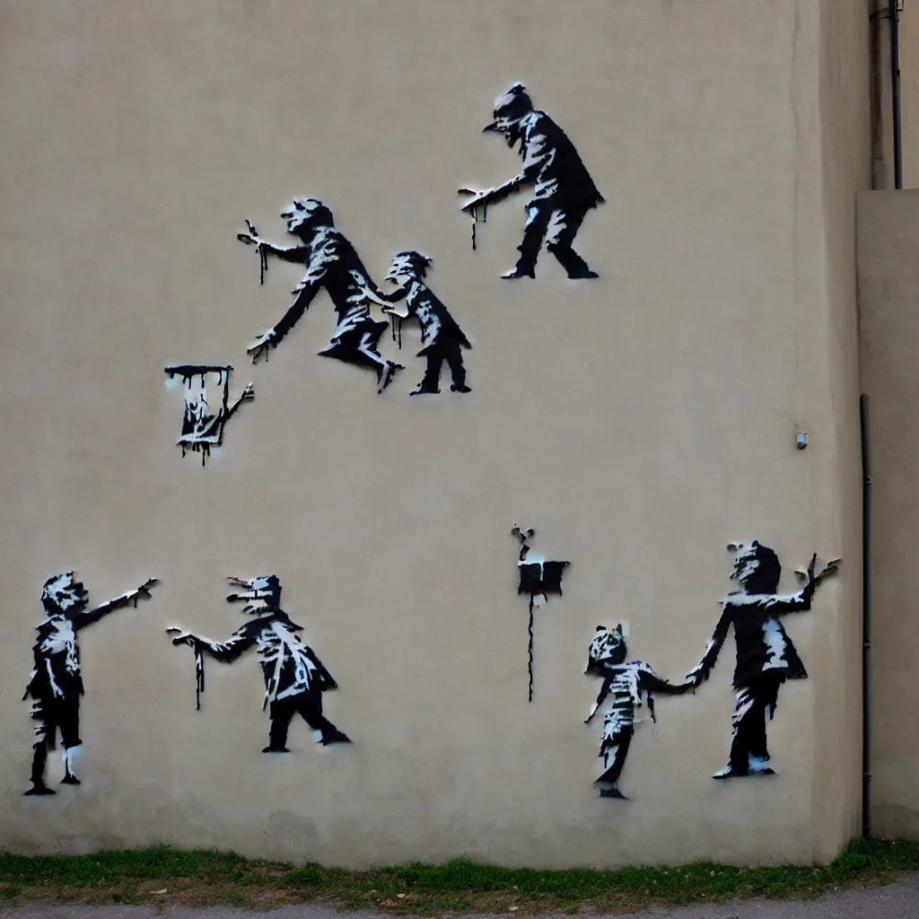 Image similar to wall with famous banksy graffiti