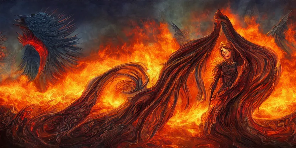 Image similar to roof on fire, fantasy art in the style of Anne Stokes, digital art, with lots of details