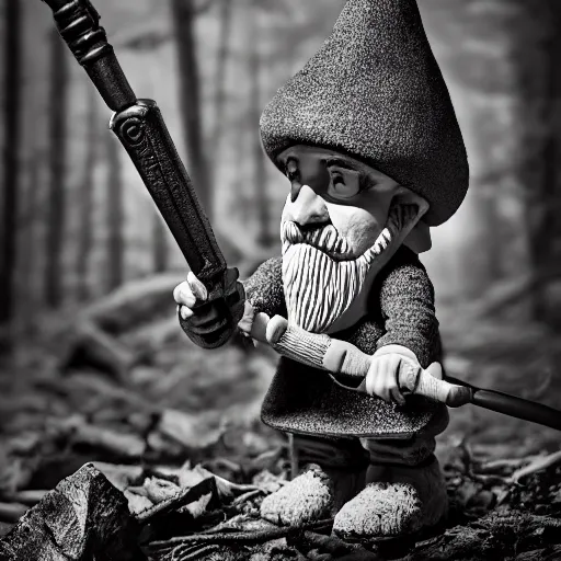 Prompt: a serbian gnome soldier carve up prey in the forest, high detail photoshoot, depth of field, studio lights