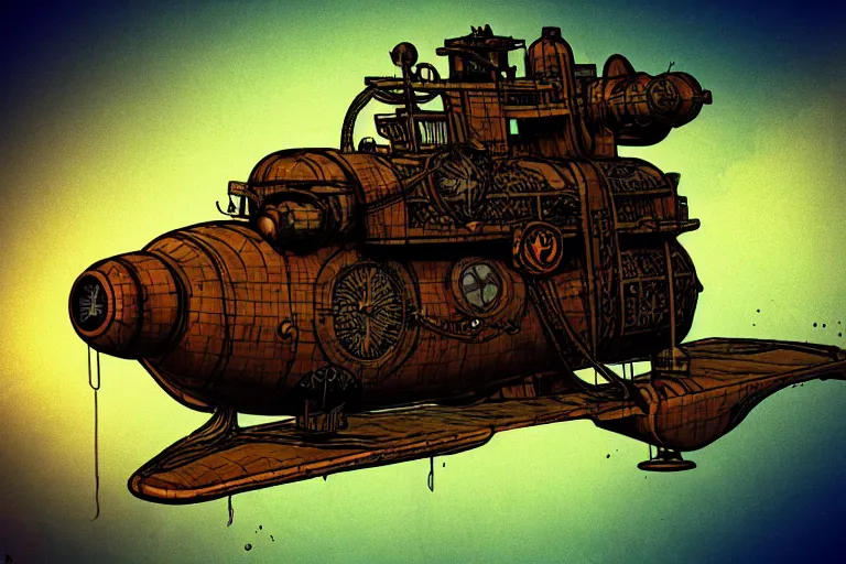 Prompt: steampunk submarine!, in the style of john avon and derek riggs and eva widermann, trending on artstation, halfrear lighting closeup view anaglyph filter, bokeh, anime, comic book art, jean henri gaston giraud