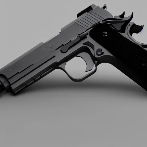 Prompt: gun hybrid of sig sauer p 2 2 6 & colt 1 9 1 1, 8 k, beautiful composition, octane render