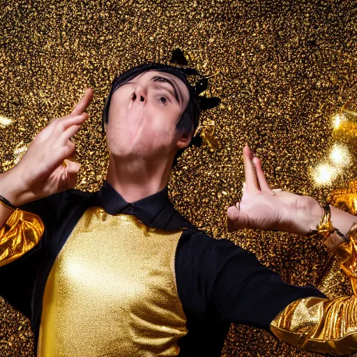 Prompt: a dude named dark honkitude dancing with the solid gold dancers, glamour shot, dramatic, high detail, 8 k,