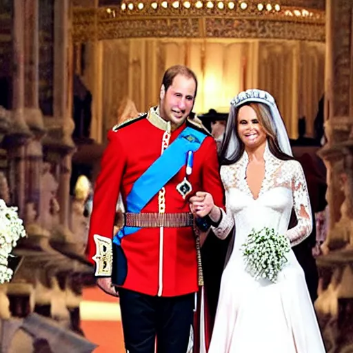 Image similar to detailed photos of the duke of cambridge prince william marrying american popstar britney spears, happy couple, official photos, wedding photo, royal wedding, photos trending on twitter, trending photo on instagram