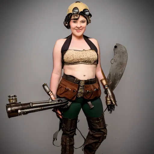 Prompt: full body photo of female dieselpunk warrior