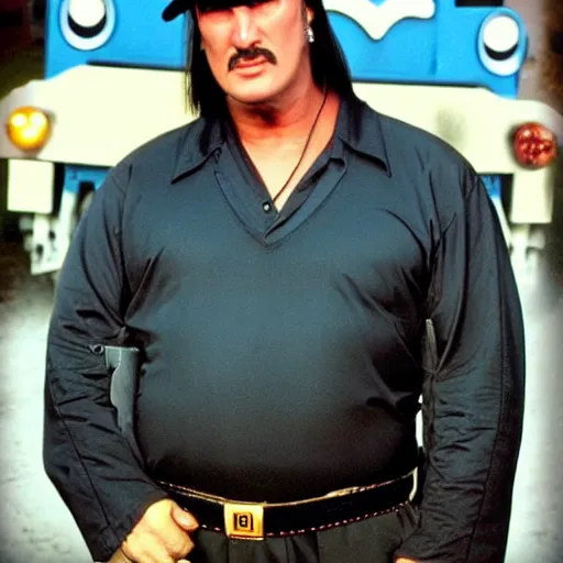 Image similar to steven seagal as thomas the tank engine