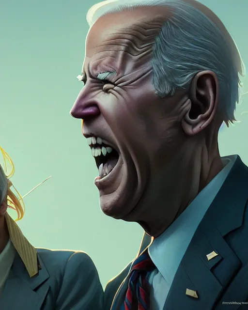 Prompt: highly detailed vfx portrait of a ferocious joe biden, stephen bliss, unreal engine, greg rutkowski, loish, rhads, beeple, makoto shinkai and lois van baarle, ilya kuvshinov, rossdraws, tom bagshaw, alphonse mucha, global illumination, detailed and intricate environment