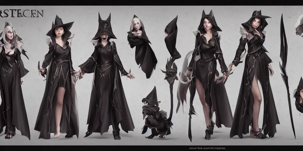 Image similar to Character sheet of prestige coven leblanc (League of Legends). 3d render, octane render, game art, realistic, highly detailed, trending on artstation, 4k, trending on artstation, pixar, cgsociety, unreal engine 5, redshift render, trending on artstation, blender, behance, cg