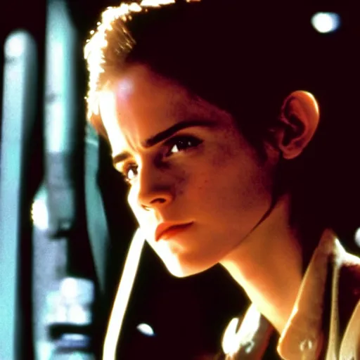 Prompt: film still of Emma Watson as Ripley in Alien 1979, 4k