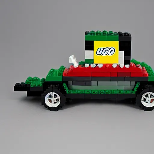 Image similar to photo of moskvich 412 car made of lego, 35 mm