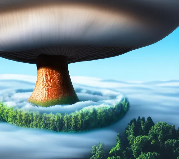 Image similar to a giant mushroom that stretches above the clouds with an upside down city built under the cap. highly detailed 8 k. intricate. lifelike. soft light. nikon d 8 5 0. cinematic post - processing