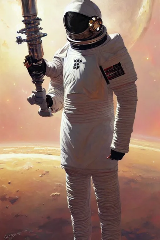 Prompt: knights templar in a space suit, painting by greg rutkowski, j. c. leyendecker, artgerm