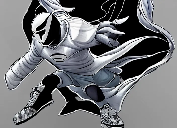 Image similar to basketball sneakers concept of moon knight, trending on artstation, smooth, sharp focus