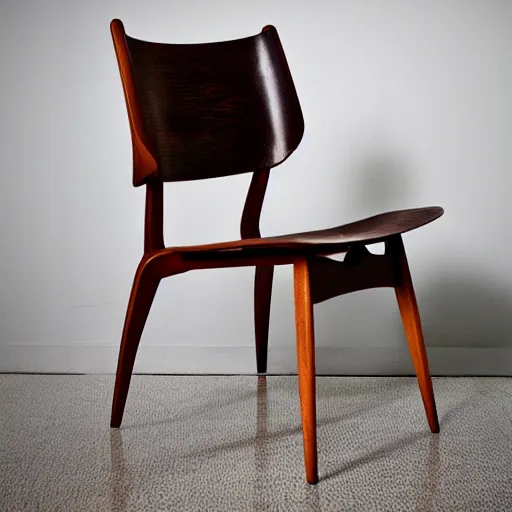 Prompt: midcentury modern wooden chair in the style of møller high end photoshoot