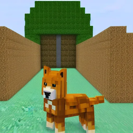 Prompt: shiba inu in Minecraft