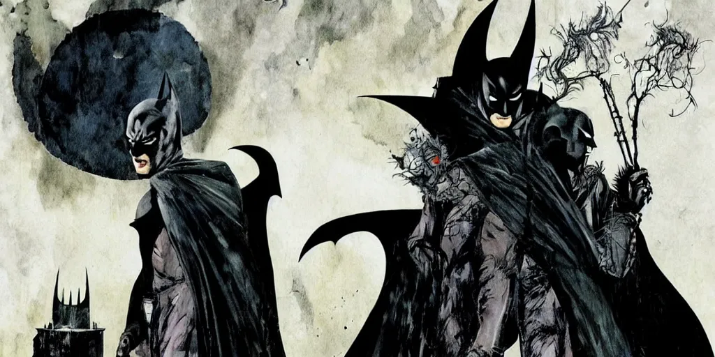 Image similar to the sandman meets batman, by Dave McKean