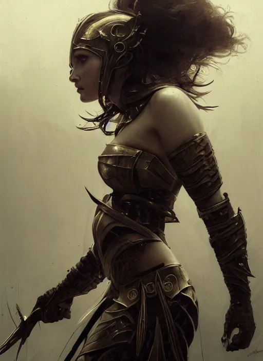 Image similar to young natalie portman, legendary warrior, warframe, lord of the rings, tattoos, decorative ornaments, battle armor, carl spitzweg, ismail inceoglu, vdragan bibin, hans thoma, greg rutkowski, alexandros pyromallis, cute, perfect face, detailed, sharply focused, centered, rule of thirds, photorealistic shading