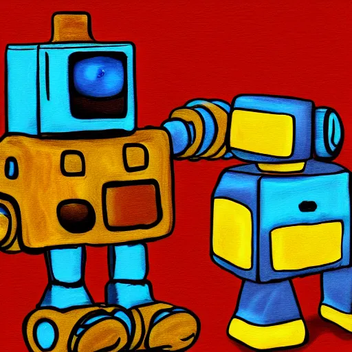 Prompt: a biscuit painting a robot, vivid colors, digital art