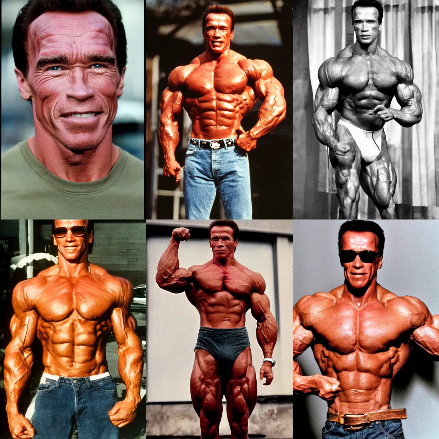 Prompt: color photograph of skinny skinny Arnold Schwarzenegger