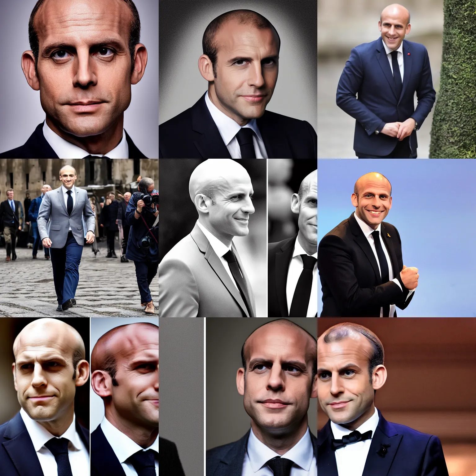 Prompt: Photography of Bald Emanuel Macron