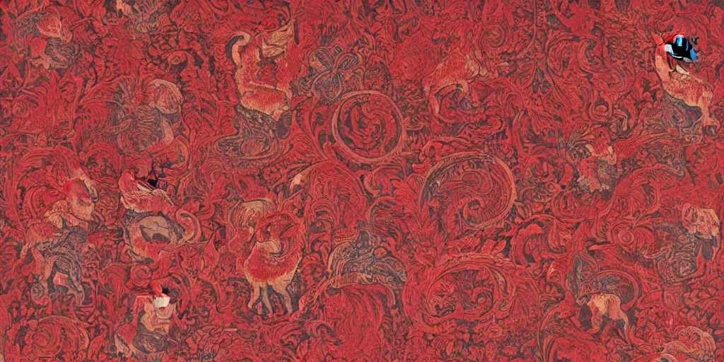 Prompt: tapestry red cat