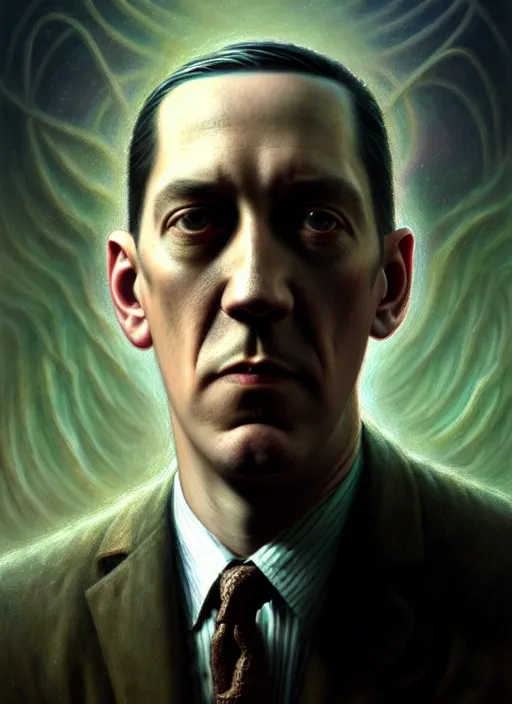 Prompt: portrait shot of h. p. lovecraft, a scenic dystopian environment, intricate, elegant, highly detailed, centered, digital painting, artstation, concept art, smooth, sharp focus, illustration, artgerm, tomasz alen kopera, peter mohrbacher, donato giancola, joseph christian leyendecker, wlop, boris vallejo