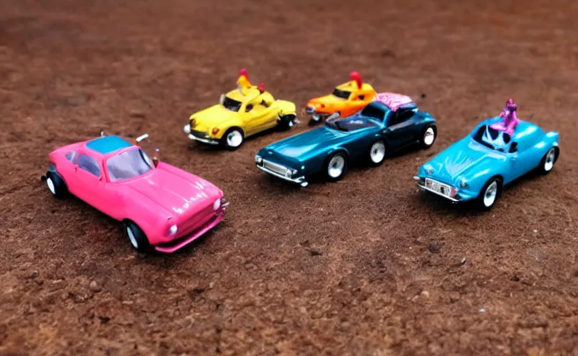 Image similar to cute little miniature drag race figurines